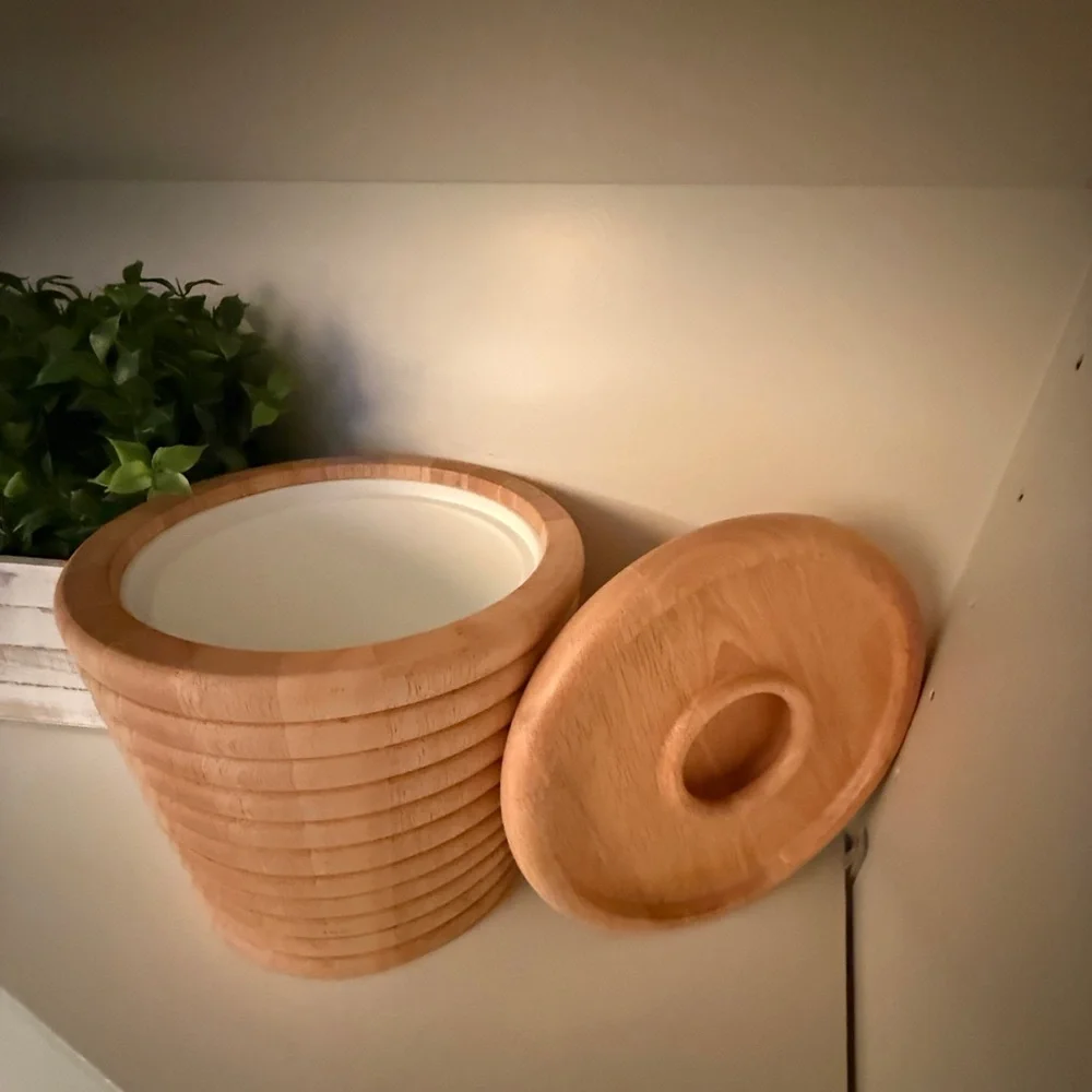 The Strata Group for Stafford Natural Wood Tone Beehive Ribbed Wooden Ice Bucket